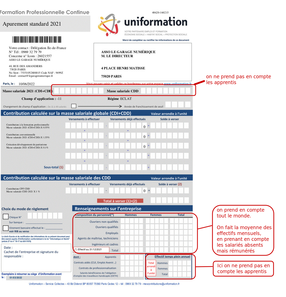 Bordereau Uniformation annoté