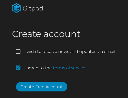 picture showing gitpod account creation box