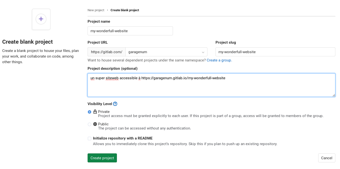 Set path and description for project