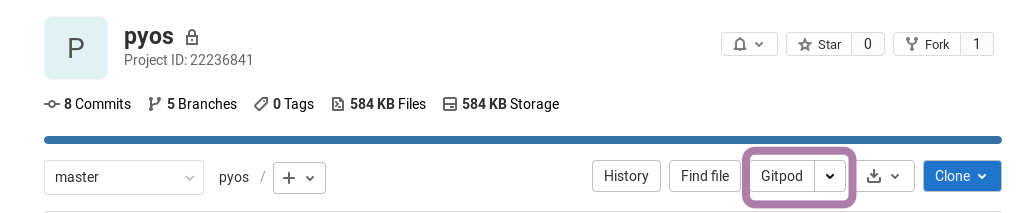 picture showing bouton de démarrage de Gitpod sur la page d'accueil de Gitlab