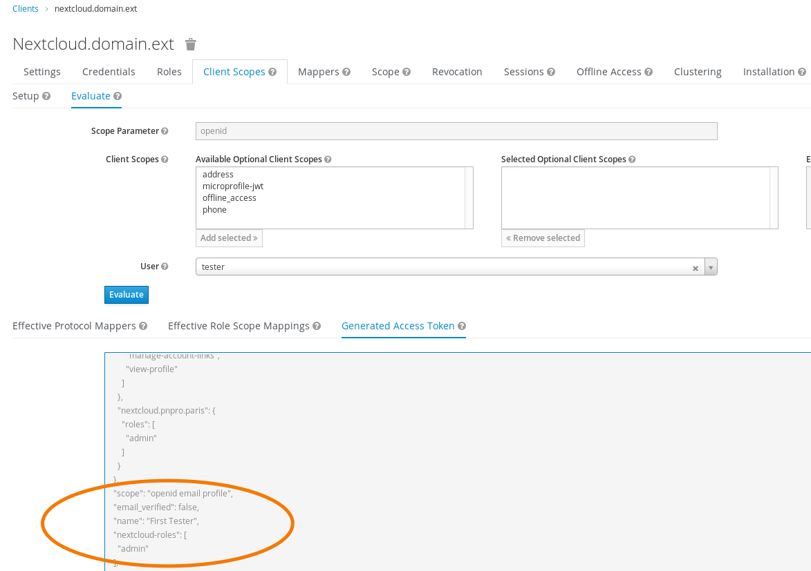 evaluate client scope