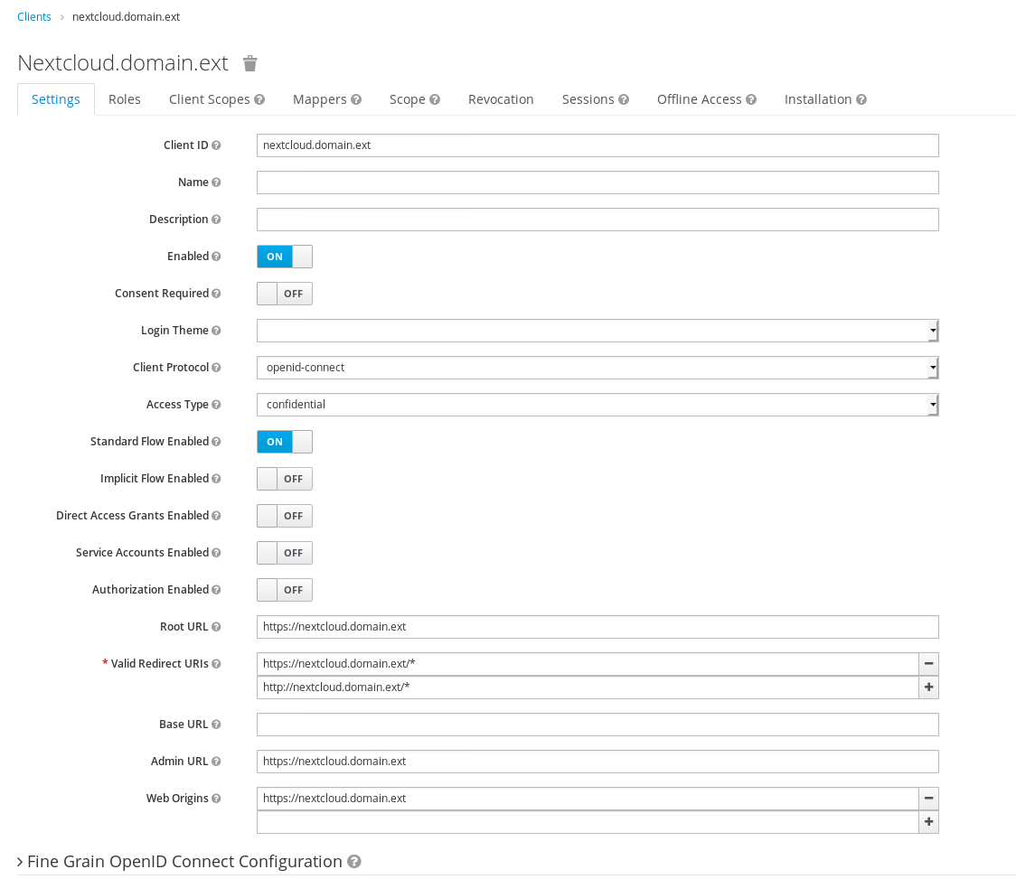 settings for client